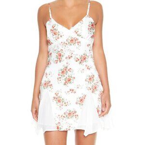 NWT Satin Floral Print Bow Godet Mini Dress Size: Medium Coquette Balletcore